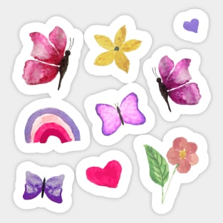 Watercolor cute flowers happy positivie stickers set Sticker